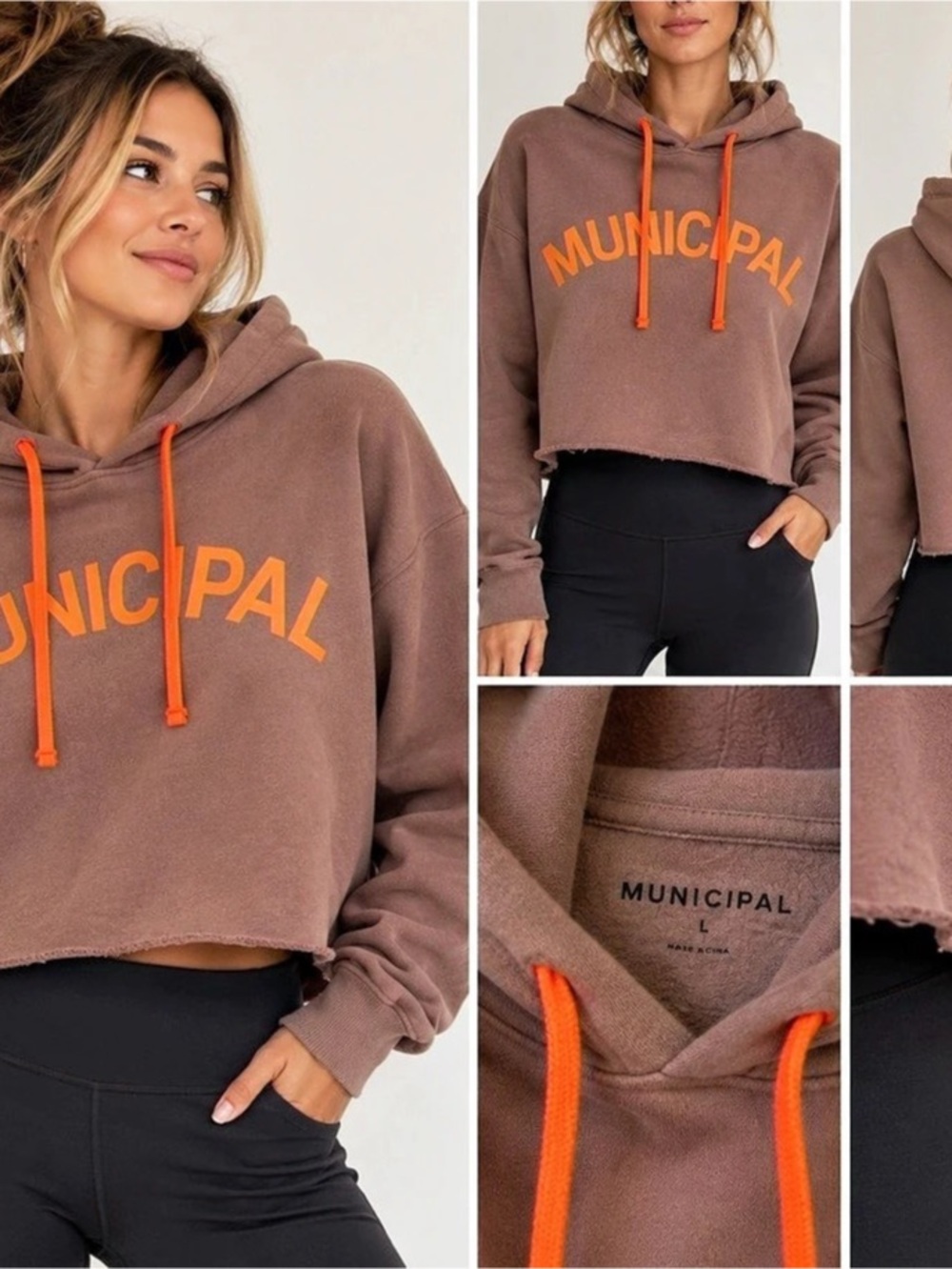 Municipal Sport Utility Gear Hoodie Cropped Hoodie in Brown Size Large